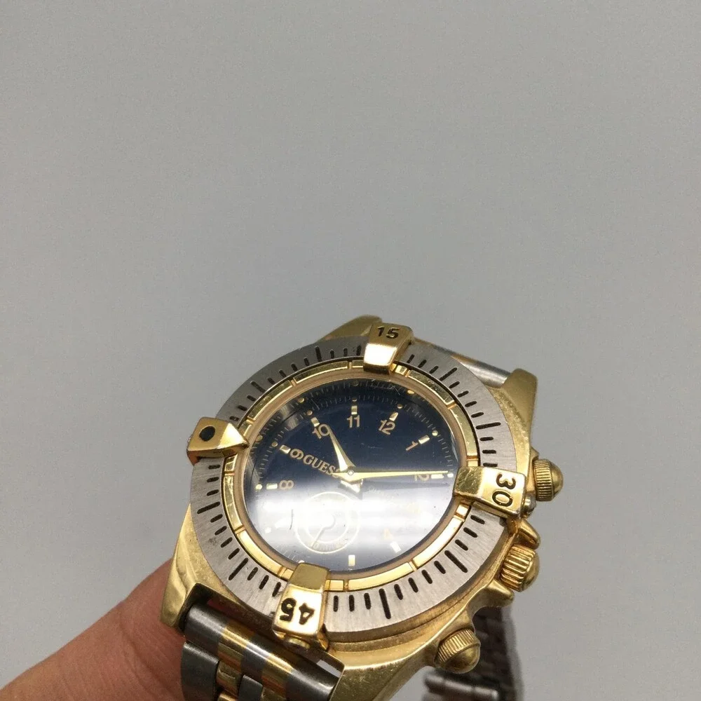 Vintage Guess Womens Watch 28mm Blue Dial Two Tone 1994 New Battery 6.75